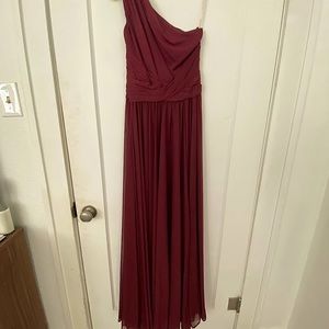 David’s Bridal Mesh One-Shoulder Bridesmaid Dress (Wine)